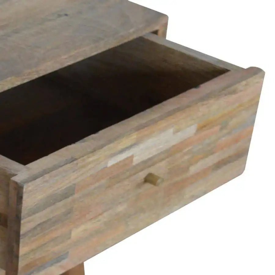 Patchwork Pattern 2 Drawer Bedside Table in Oak - effect Mango Wood - Price Crash Furniture