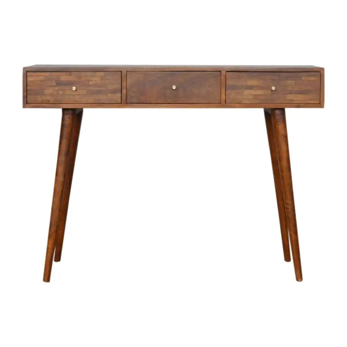 Patchwork Pattern 3 Drawer Console Table in Chestnut - effect Mango Wood - Price Crash Furniture