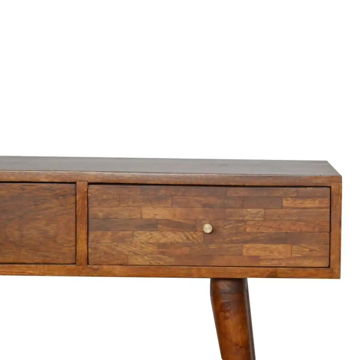 Patchwork Pattern 3 Drawer Console Table in Chestnut-effect Mango Wood - Price Crash Furniture