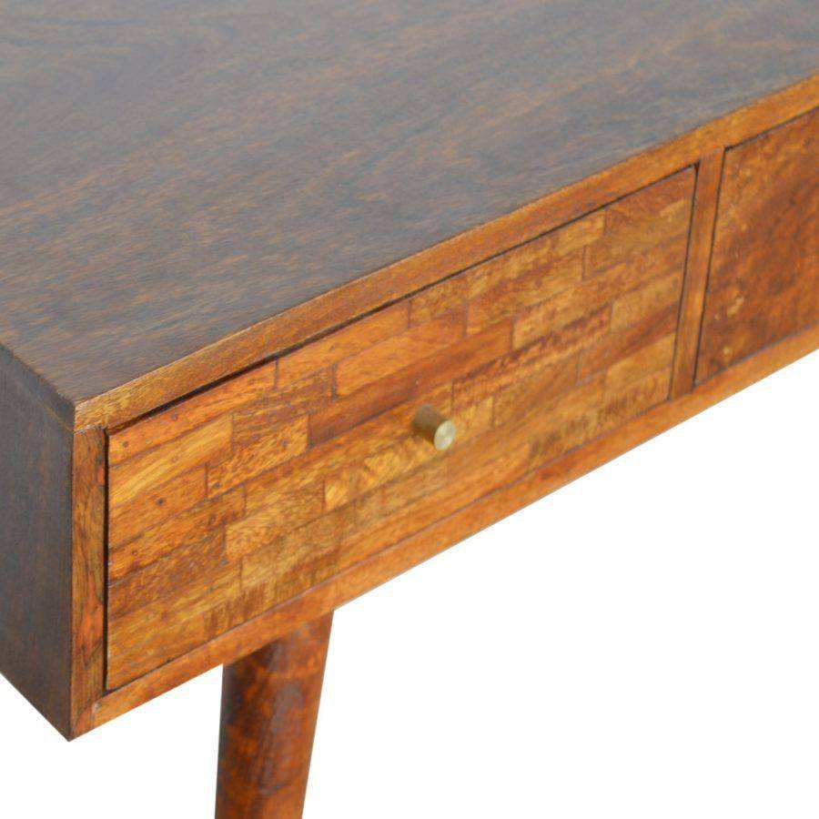 Patchwork Pattern 3 Drawer Console Table in Chestnut-effect Mango Wood - Price Crash Furniture