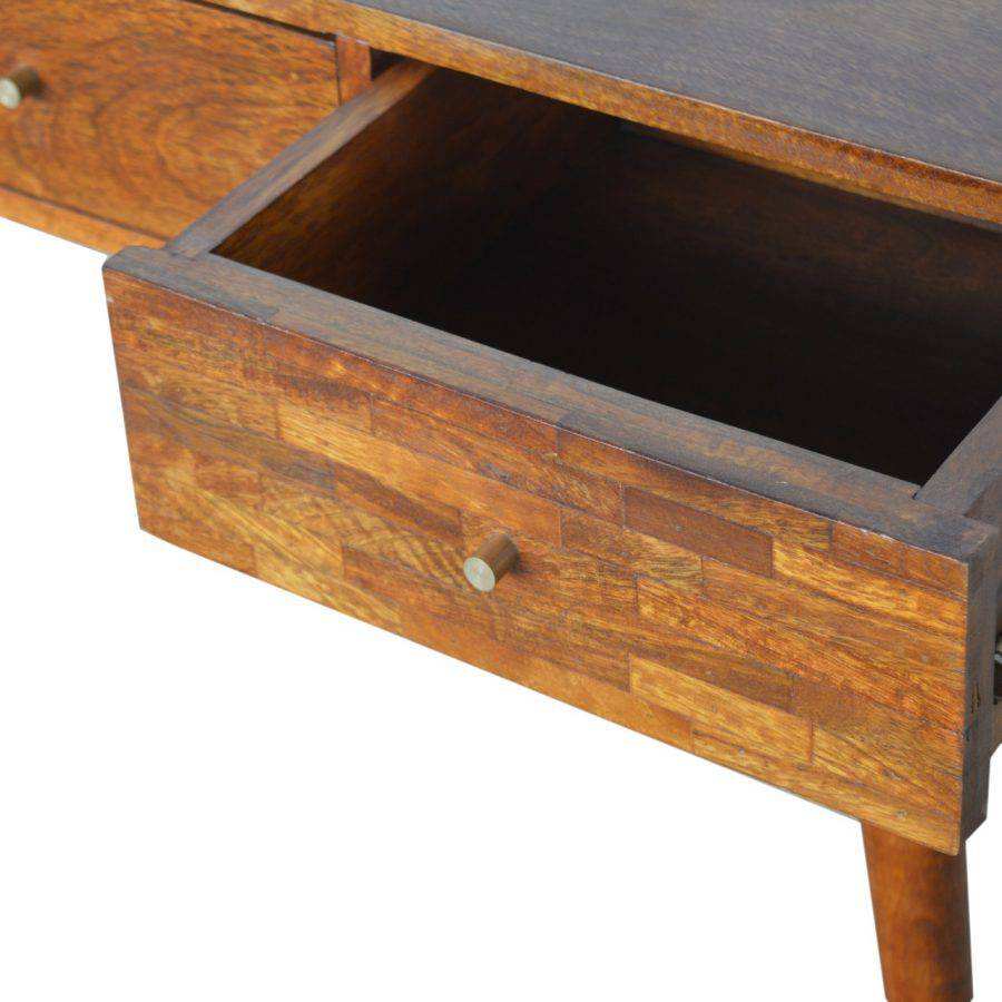 Patchwork Pattern 3 Drawer Console Table in Chestnut - effect Mango Wood - Price Crash Furniture