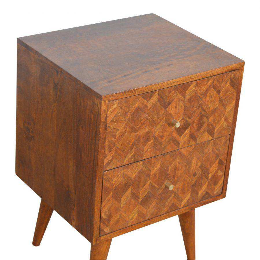 Patchwork Pattern Writing & Laptop Desk in Chestnut - effect Mango Wood - Price Crash Furniture