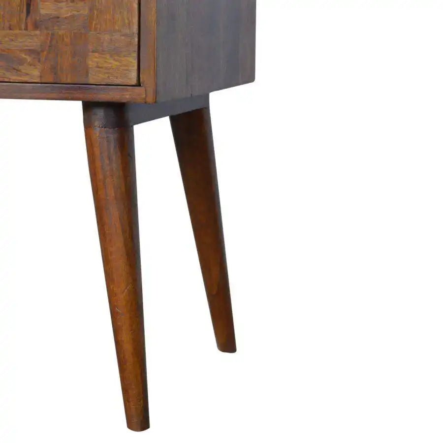 Patchwork Square Pattern 2 Drawer Bedside Table in Chestnut - effect Mango Wood - Price Crash Furniture