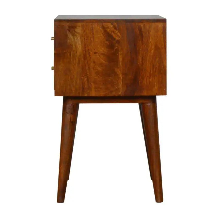 Patchwork Square Pattern 2 Drawer Bedside Table in Chestnut - effect Mango Wood - Price Crash Furniture