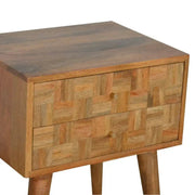 Patchwork Square Pattern 2 Drawer Bedside Table in Oak - effect Mango Wood - Price Crash Furniture