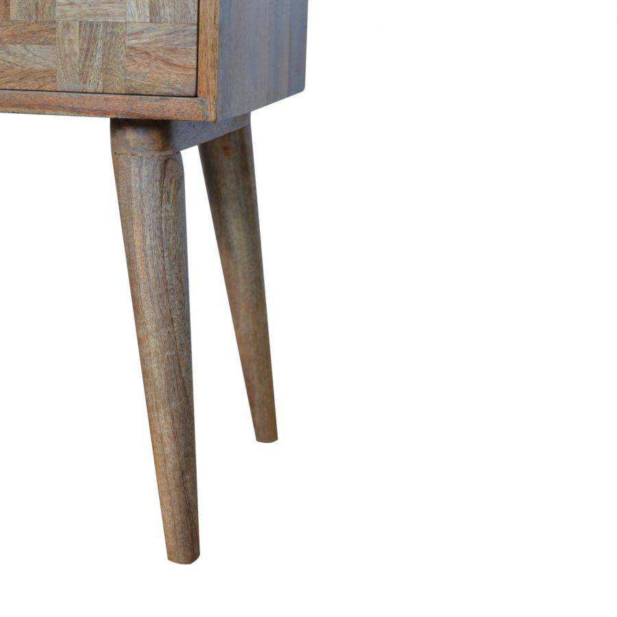 Patchwork Square Pattern 2 Drawer Bedside Table in Oak - effect Mango Wood - Price Crash Furniture