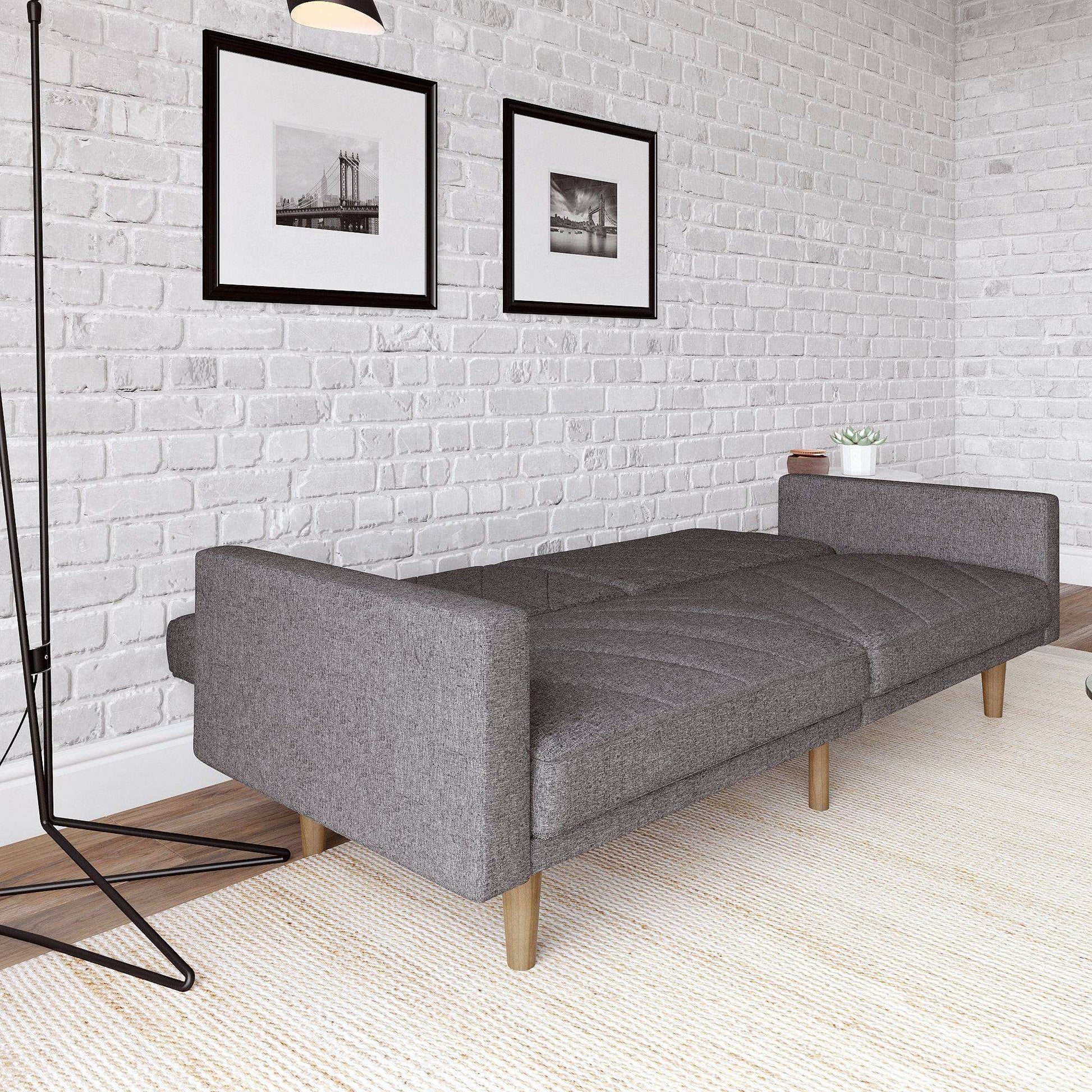Paxson Sofa Bed with Wooden Feet - Dark Grey Linen - Price Crash Furniture