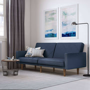 Paxson Sofa Bed with Wooden Feet - Navy Blue Linen - Price Crash Furniture