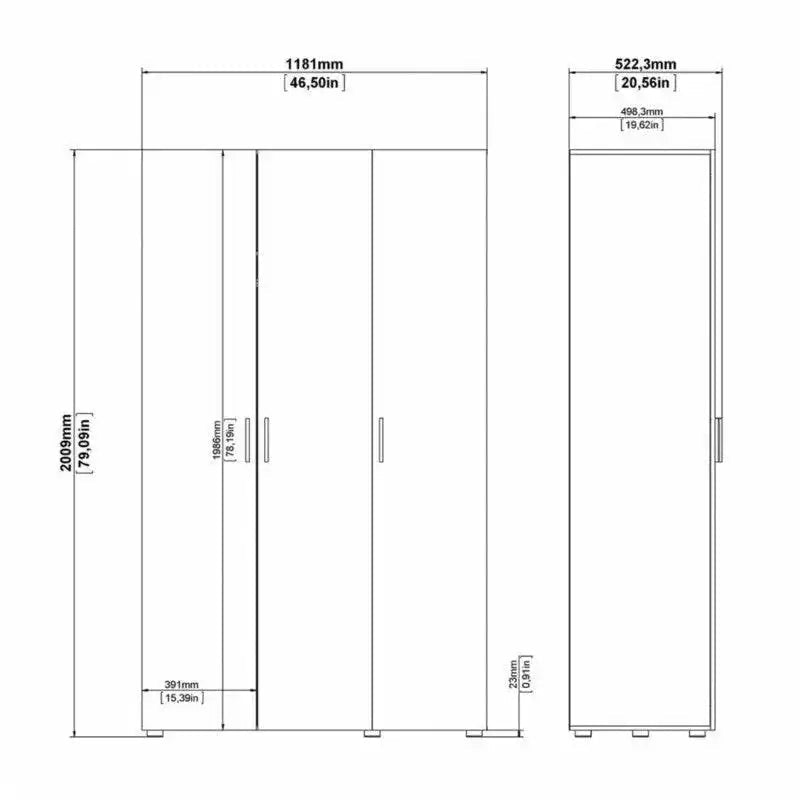 Pepe Black Wardrobe with 3 doors - Price Crash Furniture