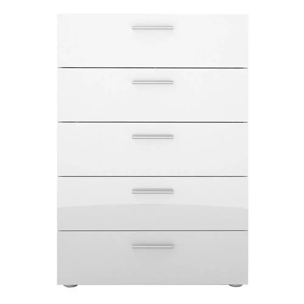Pepe Oak with White High Gloss 5 Drawer Chest of Drawers - Price Crash Furniture