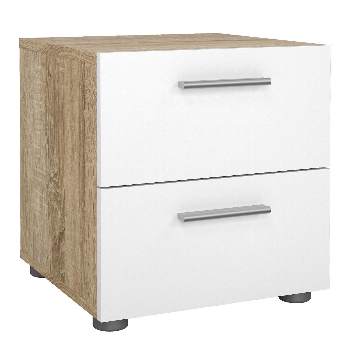 Pepe Package - Bedside 2 Drawers + Chest Of 4 Drawers + Wardrobe With 2 Doors In Oak With White High Gloss - Price Crash Furniture