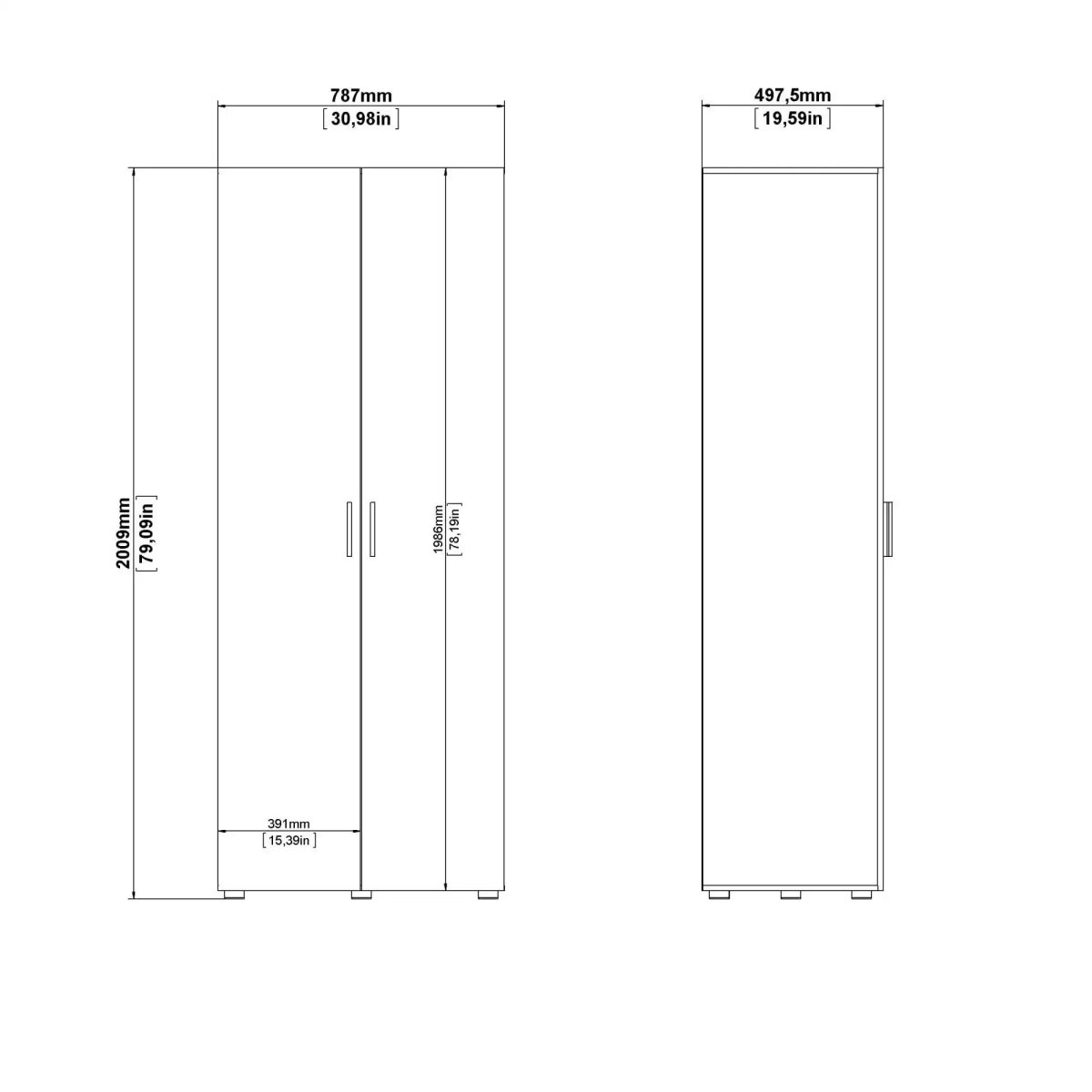 Pepe Wardrobe with 2 doors in Black - Price Crash Furniture
