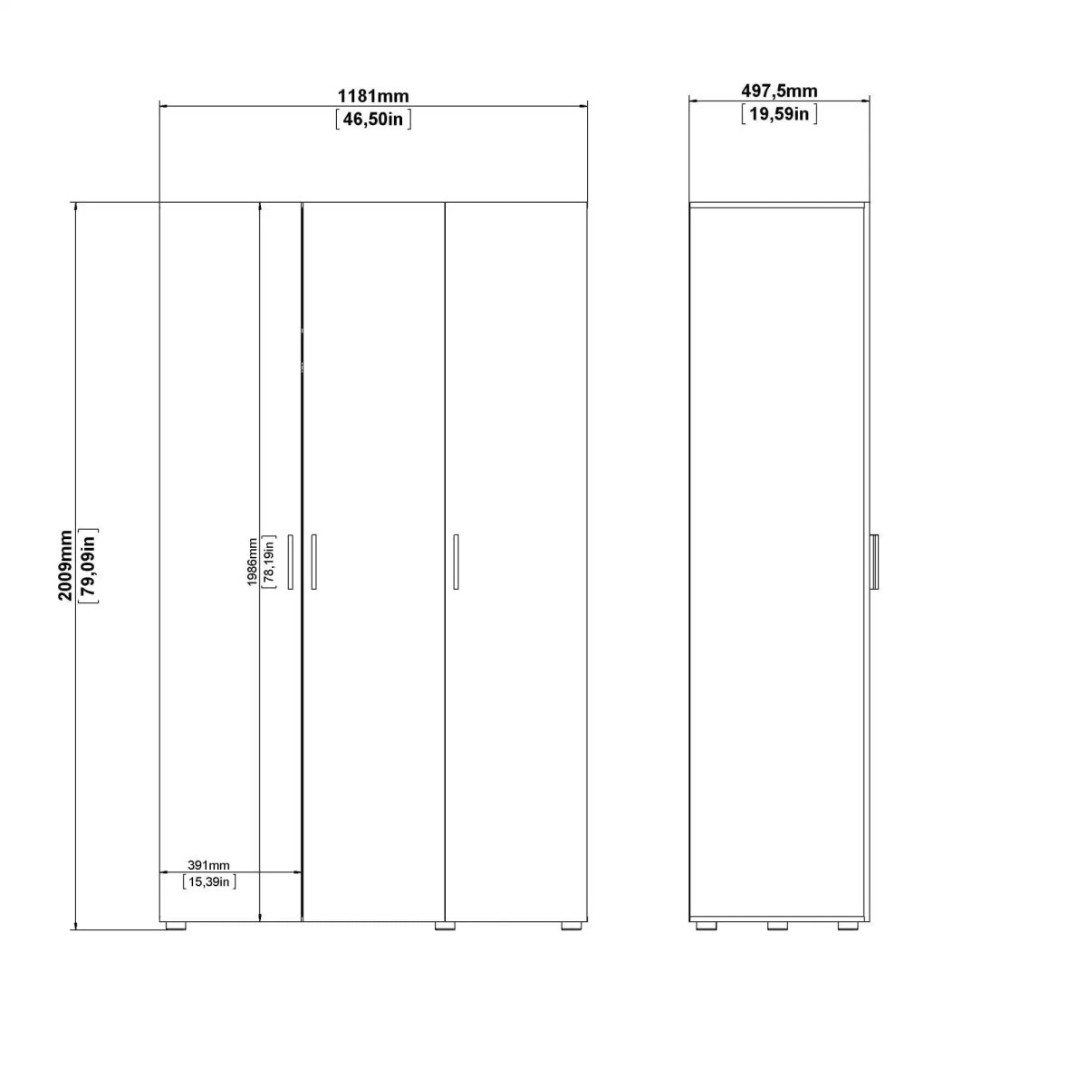 Pepe Wardrobe with 3 Doors in White Woodgrain - Price Crash Furniture