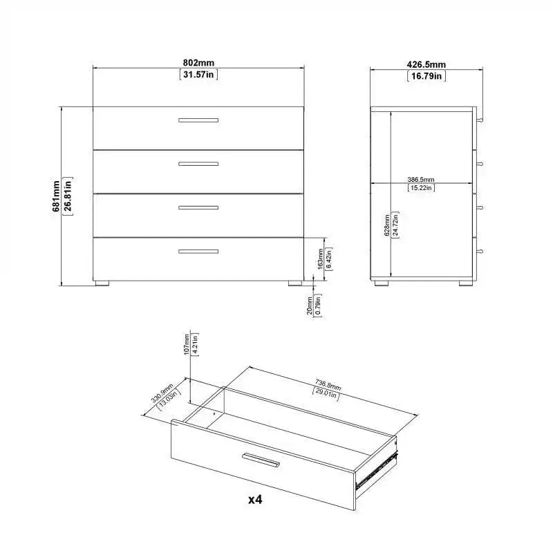 Pepe Woodgrain Black 4 Drawer Chest of Drawers - Price Crash Furniture