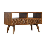 Pineapple Carved TV Stand in Chestnut - effect Mango Wood - Price Crash Furniture