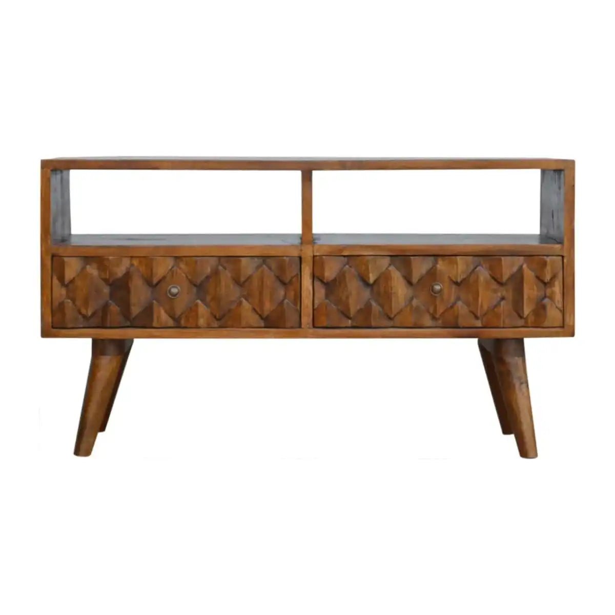 Pineapple Carved TV Stand in Chestnut - effect Mango Wood - Price Crash Furniture