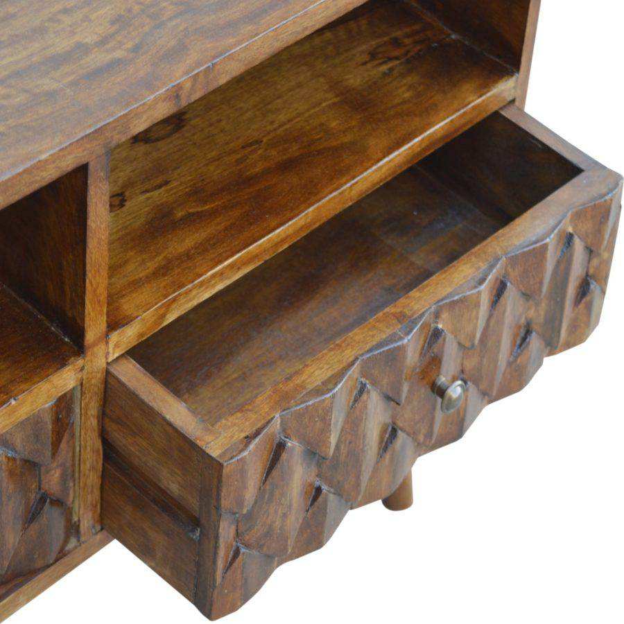 Pineapple Carved TV Stand in Chestnut - effect Mango Wood - Price Crash Furniture
