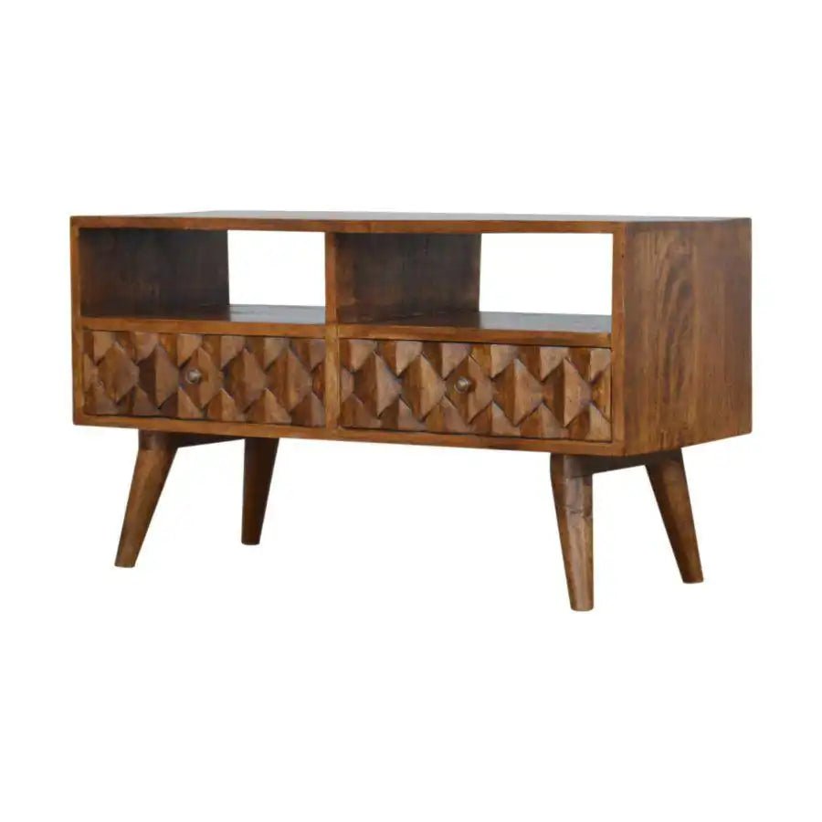 Pineapple Carved TV Stand in Chestnut - effect Mango Wood - Price Crash Furniture