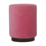 Pink Velvet Wooden Footstool - Price Crash Furniture