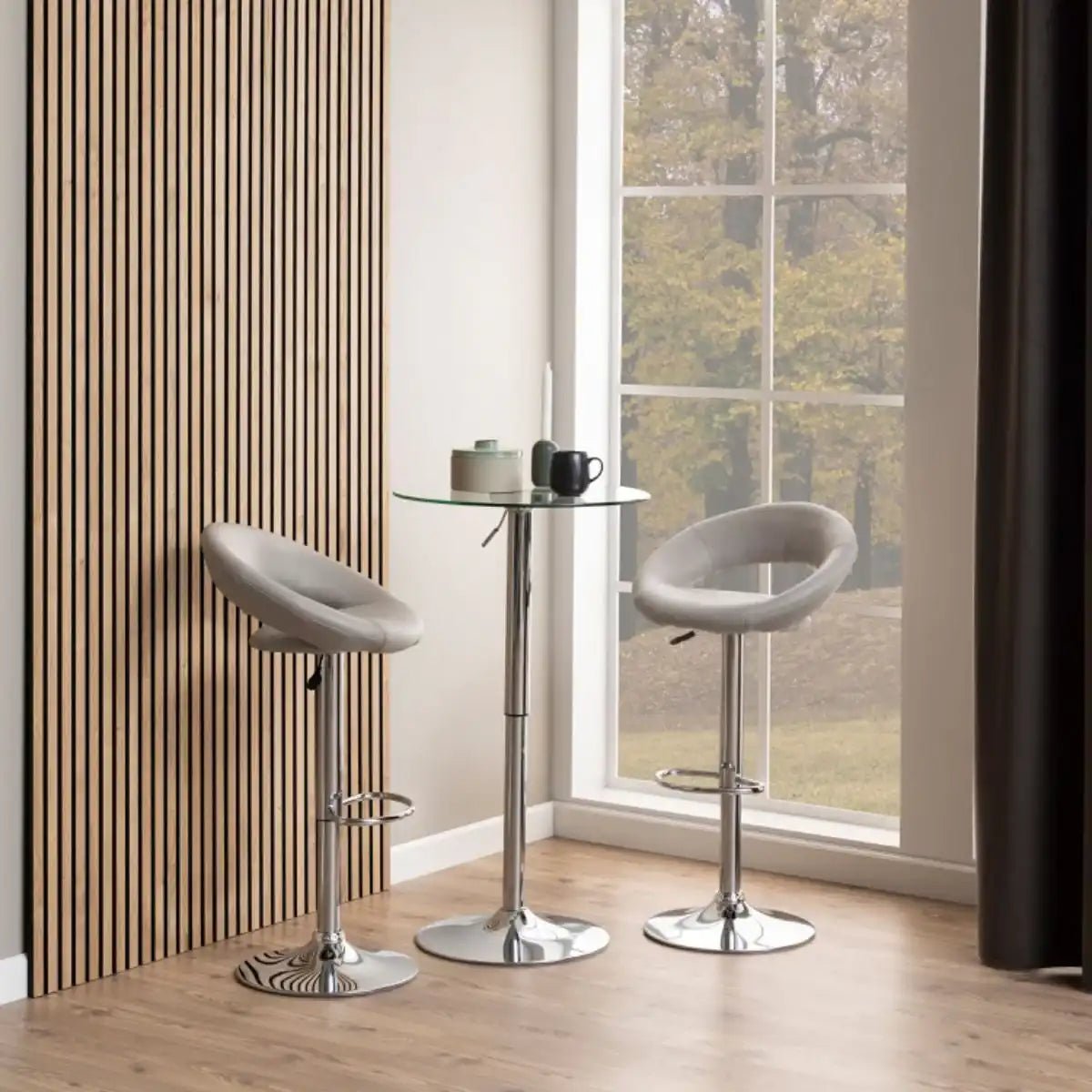Plump Light Grey Swivel Bar Stool With Open Back - Price Crash Furniture