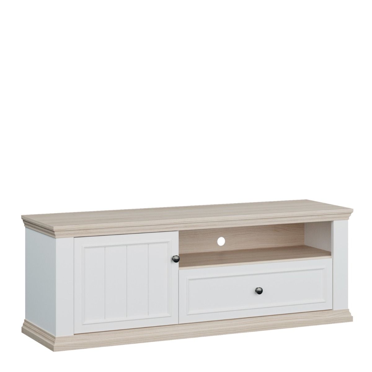 Pontypool TV Cabinet With Drawer & Open Shelf In White And Riva Oak - Price Crash Furniture
