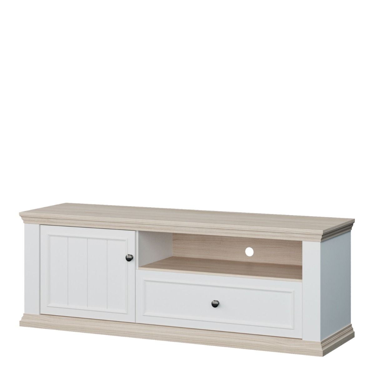 Pontypool TV Cabinet With Drawer & Open Shelf In White And Riva Oak - Price Crash Furniture