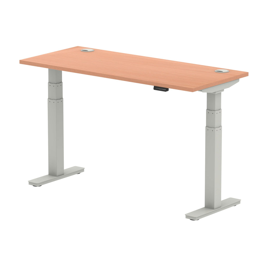 Air 600mm Height Adjustable Office Desk Beech Top Cable Ports Silver Leg - Price Crash Furniture