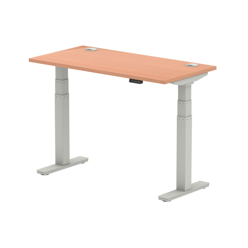 Air 600mm Height Adjustable Office Desk Beech Top Cable Ports Silver Leg - Price Crash Furniture