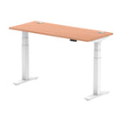 Air 600mm Height Adjustable Office Desk Beech Top Cable Ports White Leg - Price Crash Furniture