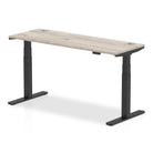 Air 600mm Height Adjustable Office Desk Grey Oak Top Cable Ports Black Leg - Price Crash Furniture