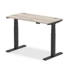 Air 600mm Height Adjustable Office Desk Grey Oak Top Cable Ports Black Leg - Price Crash Furniture