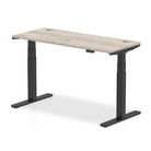 Air 600mm Height Adjustable Office Desk Grey Oak Top Cable Ports Black Leg - Price Crash Furniture