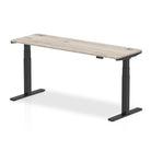 Air 600mm Height Adjustable Office Desk Grey Oak Top Cable Ports Black Leg - Price Crash Furniture