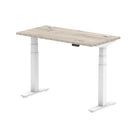 Air 600mm Height Adjustable Office Desk Grey Oak Top Cable Ports White Leg - Price Crash Furniture