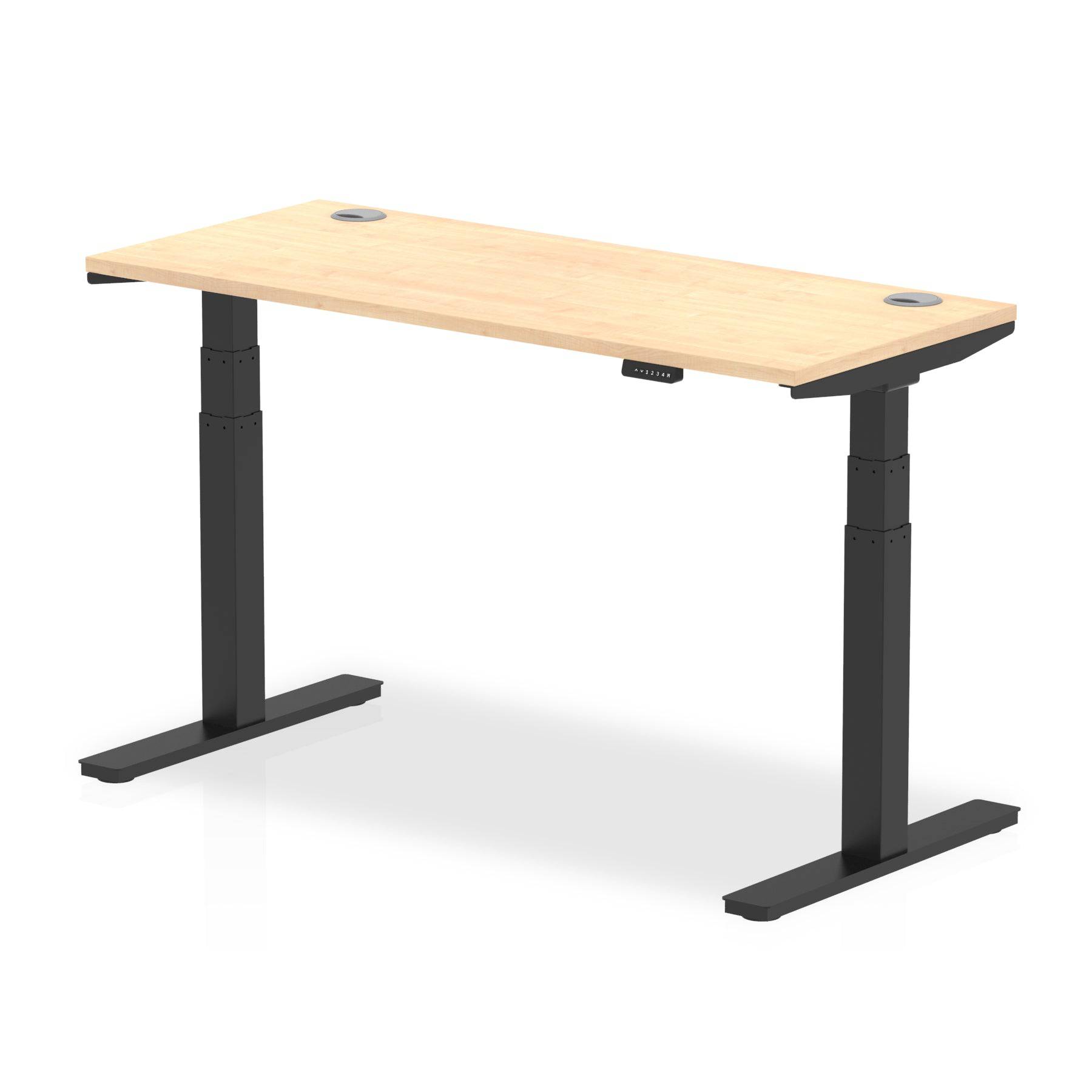 Air 600mm Height Adjustable Office Desk Maple Top Cable Ports Black Leg - Price Crash Furniture