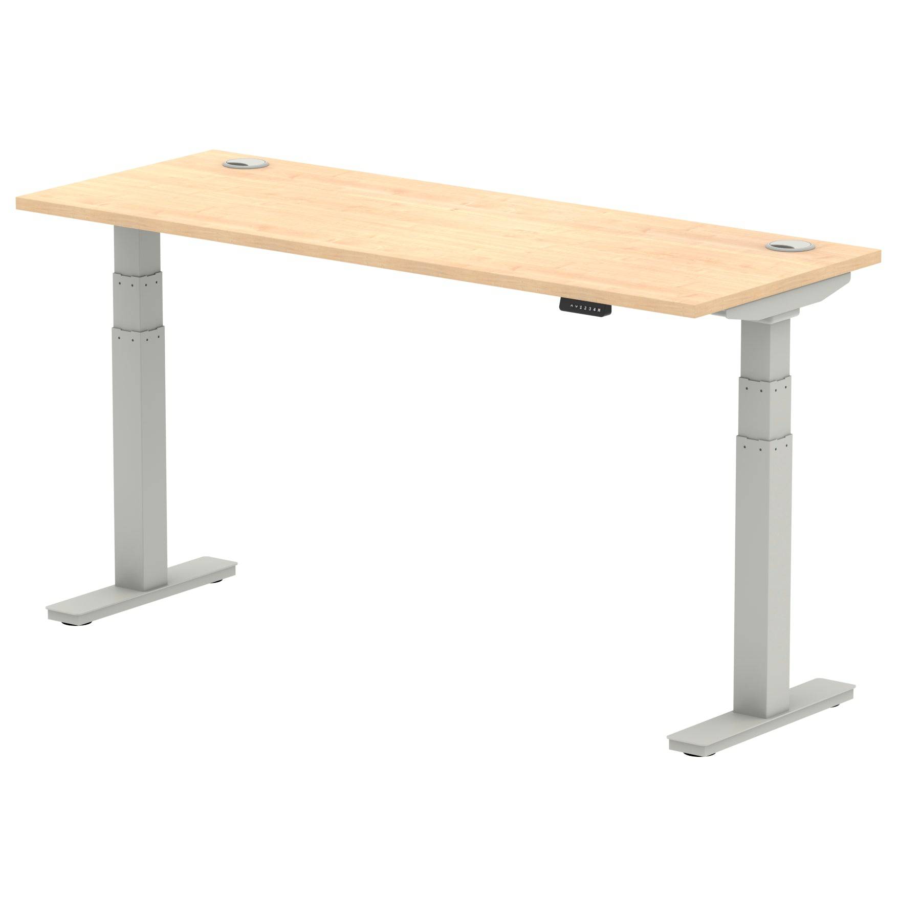 Air 600mm Height Adjustable Office Desk Maple Top Cable Ports Silver Leg - Price Crash Furniture