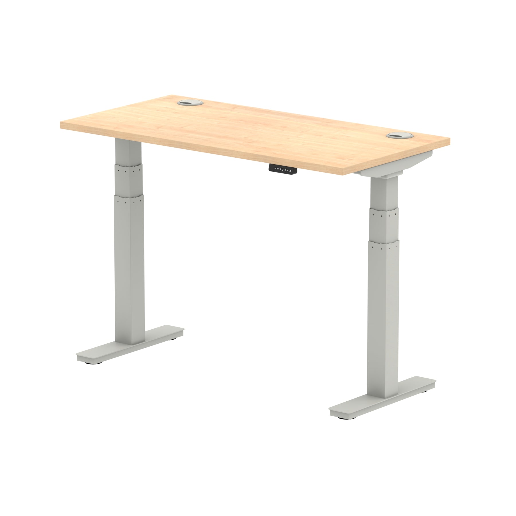 Air 600mm Height Adjustable Office Desk Maple Top Cable Ports Silver Leg - Price Crash Furniture