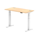 Air 600mm Height Adjustable Office Desk Maple Top Cable Ports White Leg - Price Crash Furniture