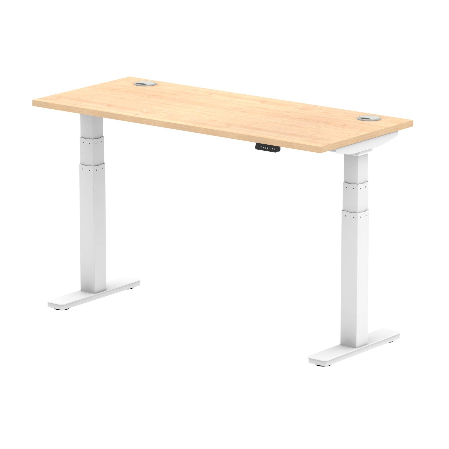 Air 600mm Height Adjustable Office Desk Maple Top Cable Ports White Leg - Price Crash Furniture