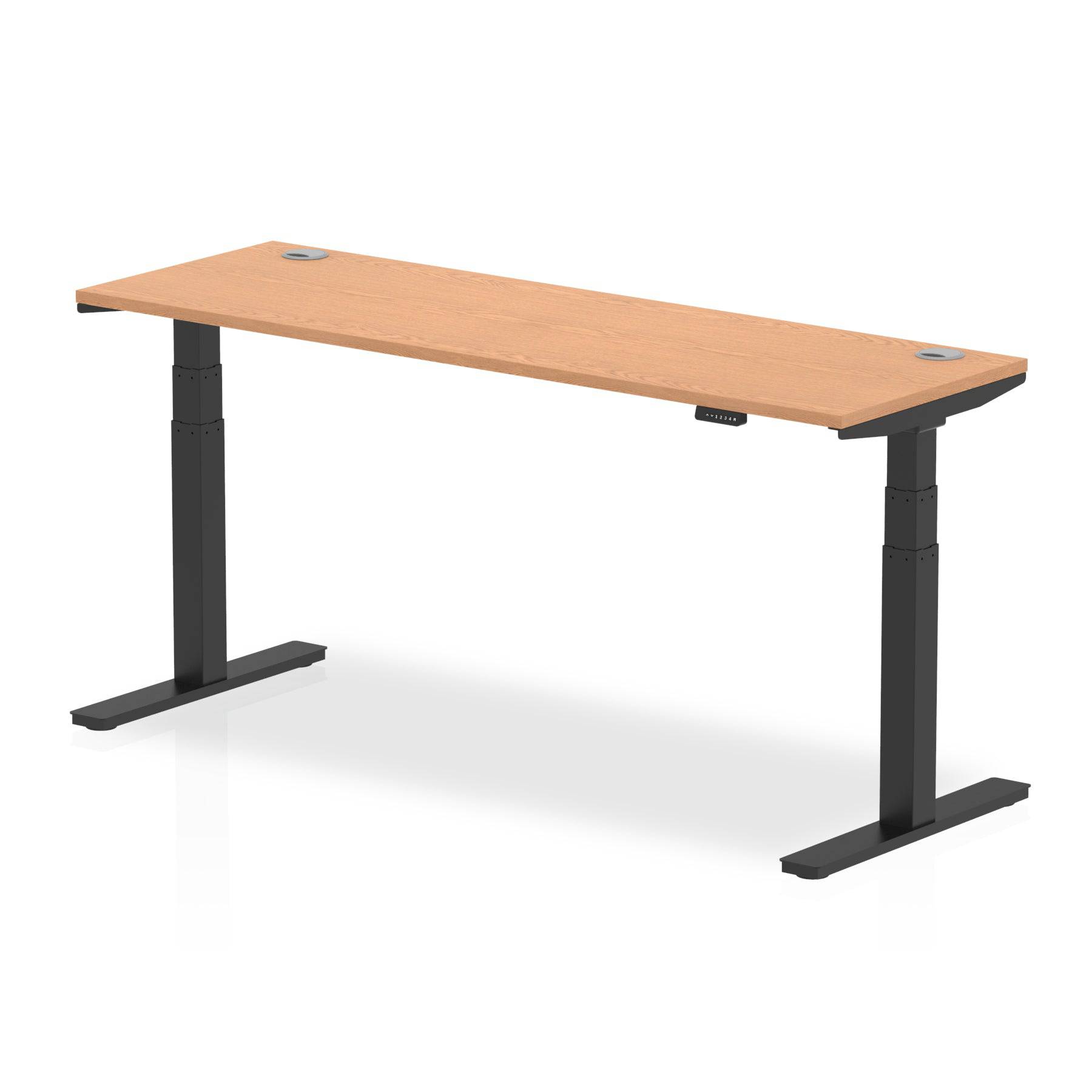 Air 600mm Height Adjustable Office Desk Oak Top Cable Ports Black Leg - Price Crash Furniture