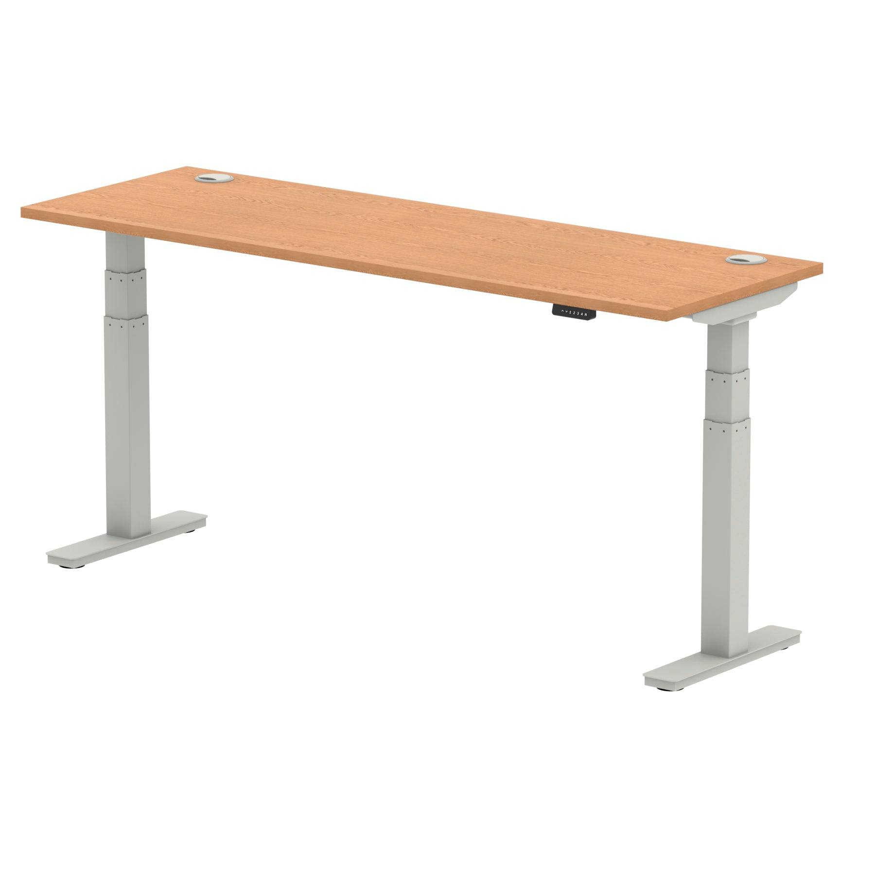 Air 600mm Height Adjustable Office Desk Oak Top Cable Ports Silver Leg - Price Crash Furniture