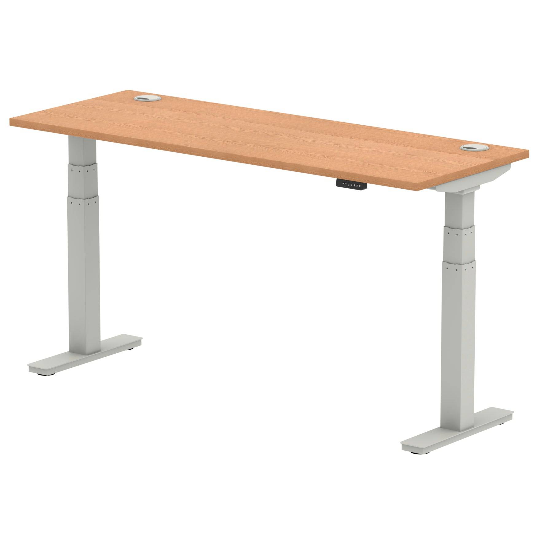 Air 600mm Height Adjustable Office Desk Oak Top Cable Ports Silver Leg - Price Crash Furniture