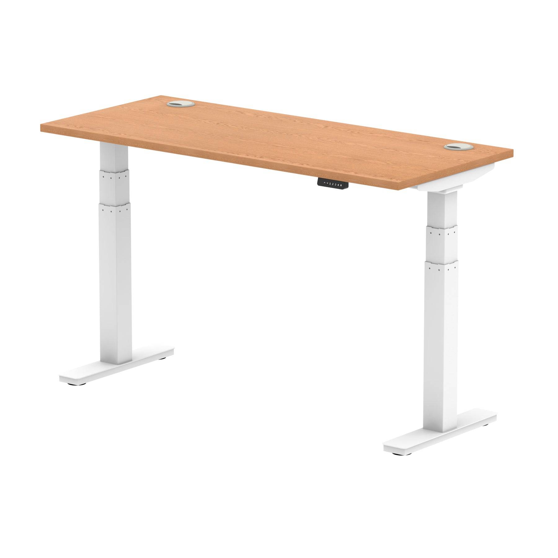 Air 600mm Height Adjustable Office Desk Oak Top Cable Ports White Leg - Price Crash Furniture