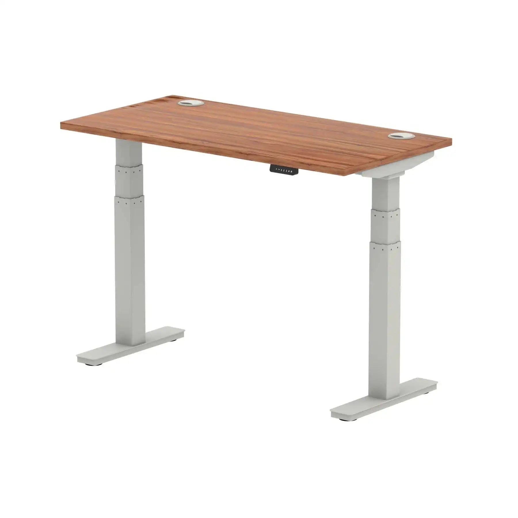 Air 600mm Height Adjustable Office Desk Walnut Top Cable Ports Silver Leg - Price Crash Furniture