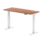 Air 600mm Height Adjustable Office Desk Walnut Top Cable Ports White Leg - Price Crash Furniture