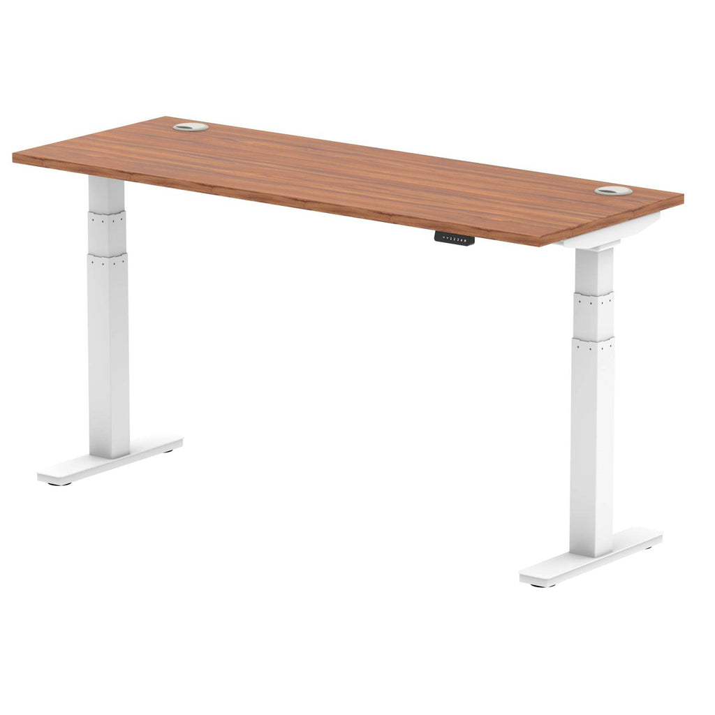 Air 600mm Height Adjustable Office Desk Walnut Top Cable Ports White Leg - Price Crash Furniture