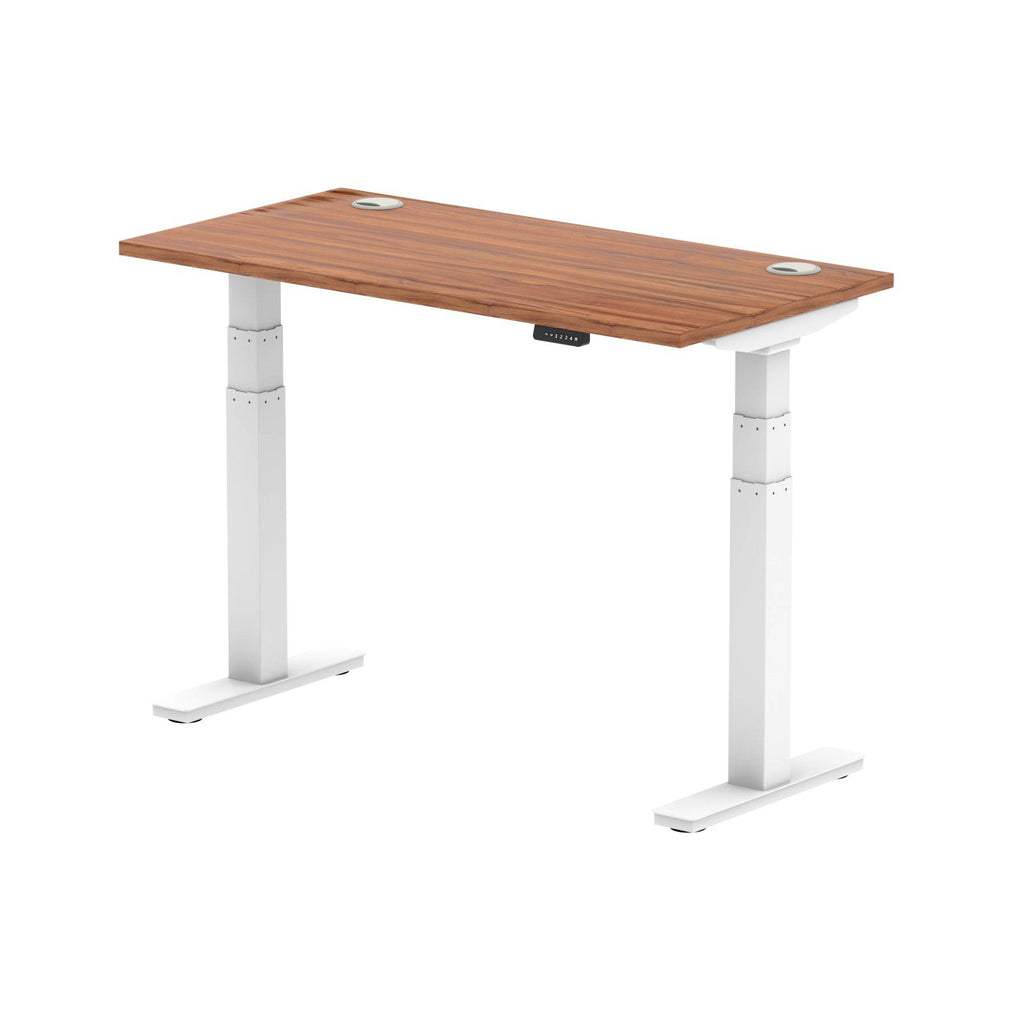 Air 600mm Height Adjustable Office Desk Walnut Top Cable Ports White Leg - Price Crash Furniture