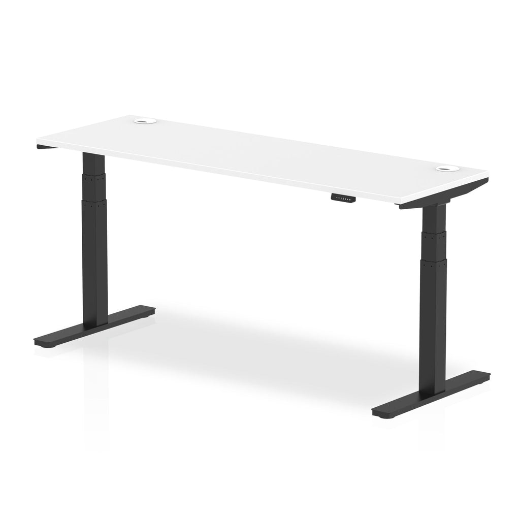 Air 600mm Height Adjustable Office Desk White Top Cable Ports Black Leg - Price Crash Furniture