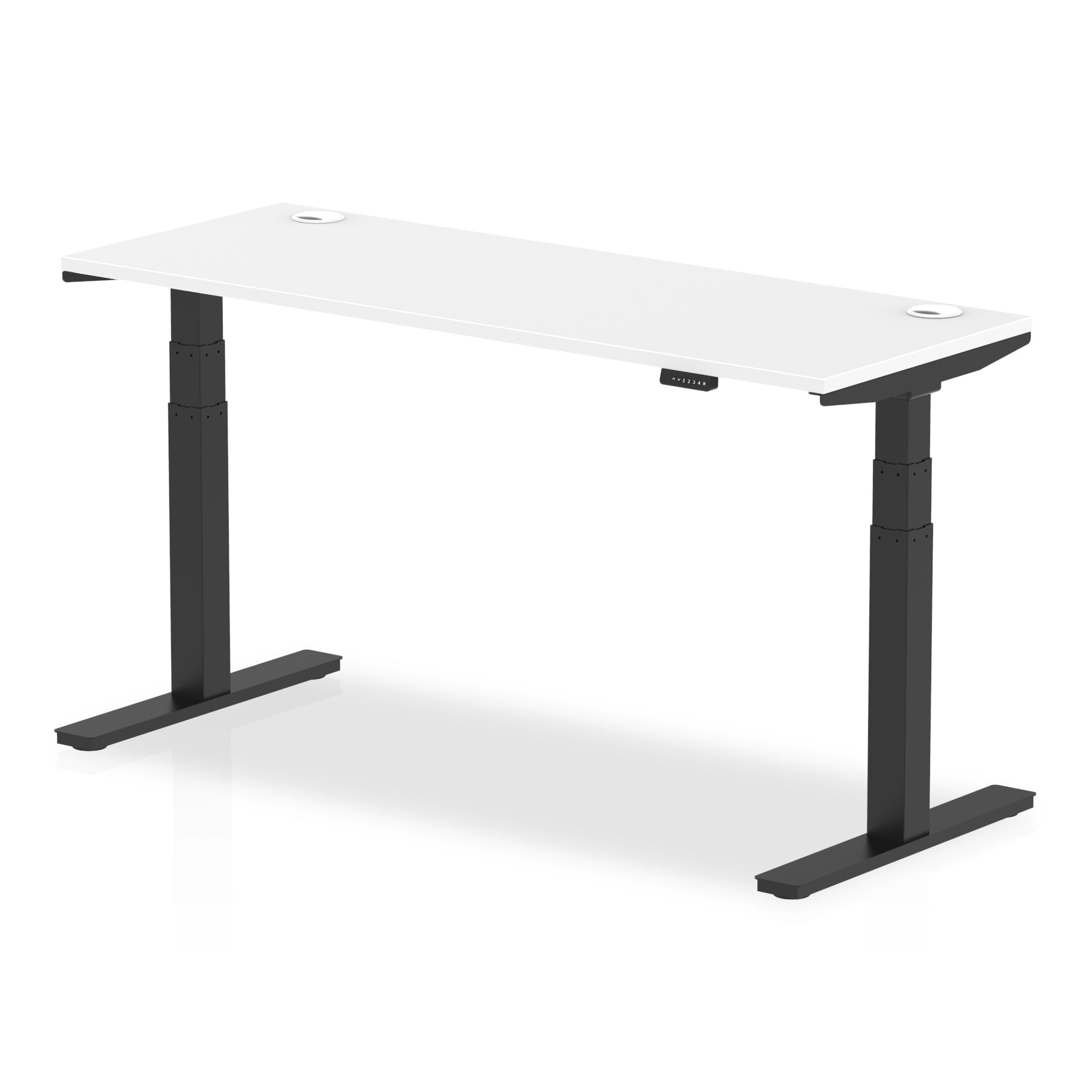 Air 600mm Height Adjustable Office Desk White Top Cable Ports Black Leg - Price Crash Furniture