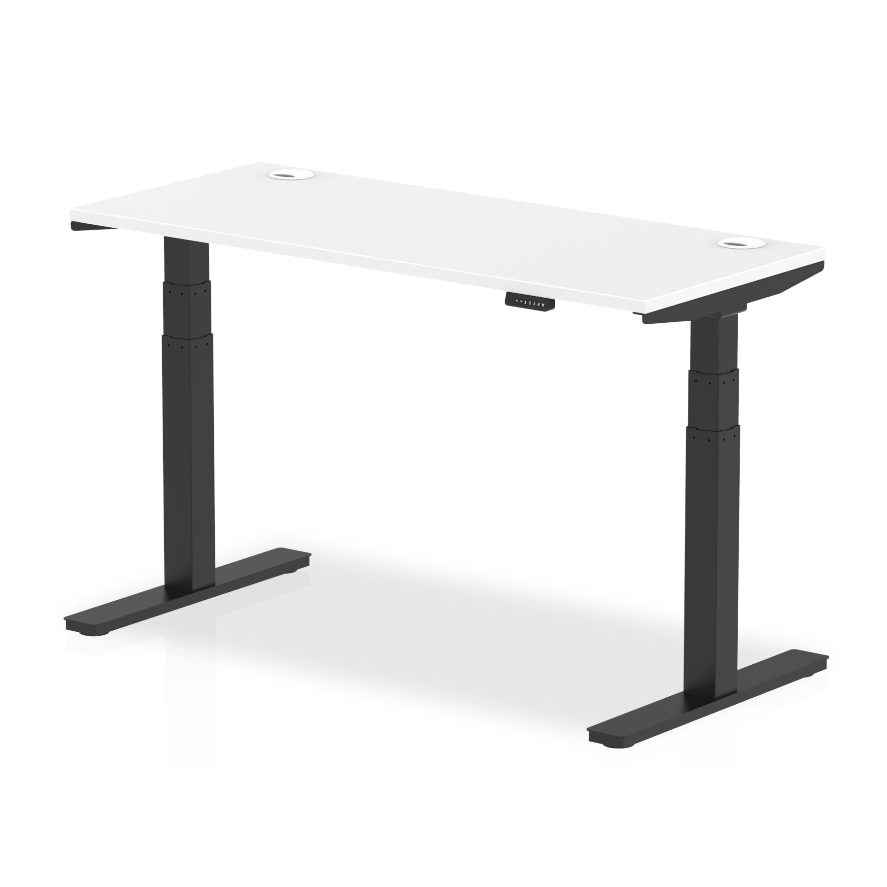 Air 600mm Height Adjustable Office Desk White Top Cable Ports Black Leg - Price Crash Furniture